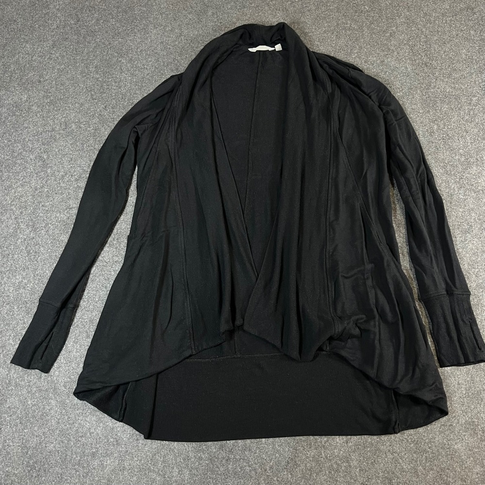 Athleta Womens Black Open Front Draped Cardigan Thumbhole Cuffs Size S